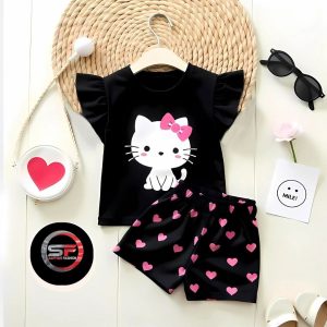 কিটি কটন সেট (হৃদয় প্রিন্ট)