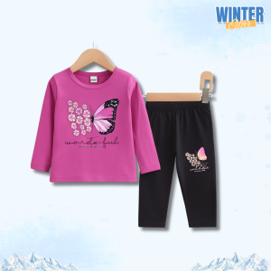 Cute Butterfly Baby Full Sleeve T-shirt Set