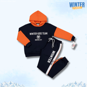 Winter Kids Black & Orange Hoodie Set